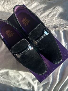 Luxurious Black Velvet Loafers with Silver Accents
